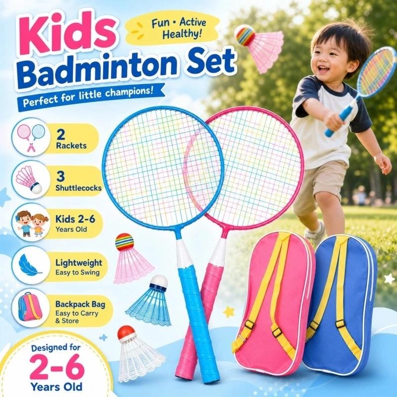 Badminton League - Raquetes de badminton infantis, 2 peças,